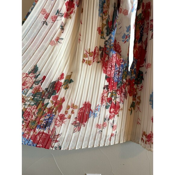 For Cynthia Cream & Floral Pleated Sleeveless Midi Tank Dress‎ Lined NEW SZ 2X - Picture 7 of 11
